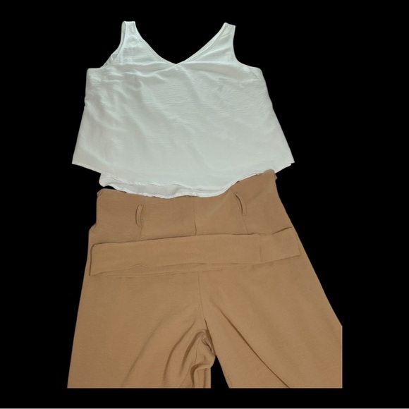 Women's Two Piece Set- White Tank and Tan Wide-Leg Pants XL - Picture 6 of 6